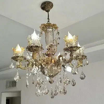 لوستر برنزی سنگین ۶شاخه|لوستر و چراغ آویز|کرج, باغستان|دیوار