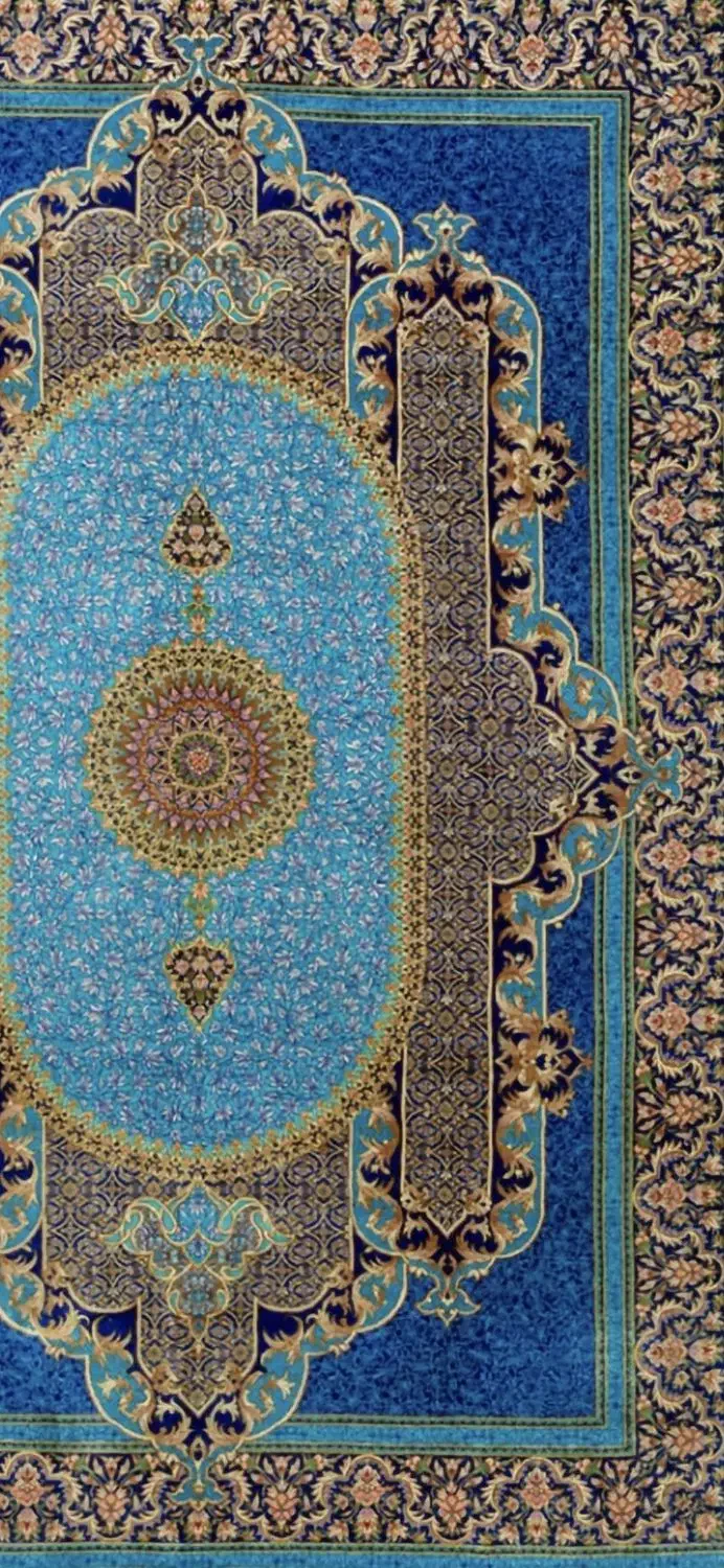 تک قالیچه آبی تار و پود ابریشم ۳ متر|فرش|قم, چهار مردان|دیوار