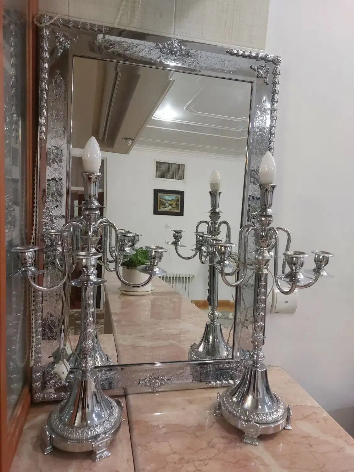 آینه شمعدان استیل ضد زنگ|آینه|یزد, |دیوار