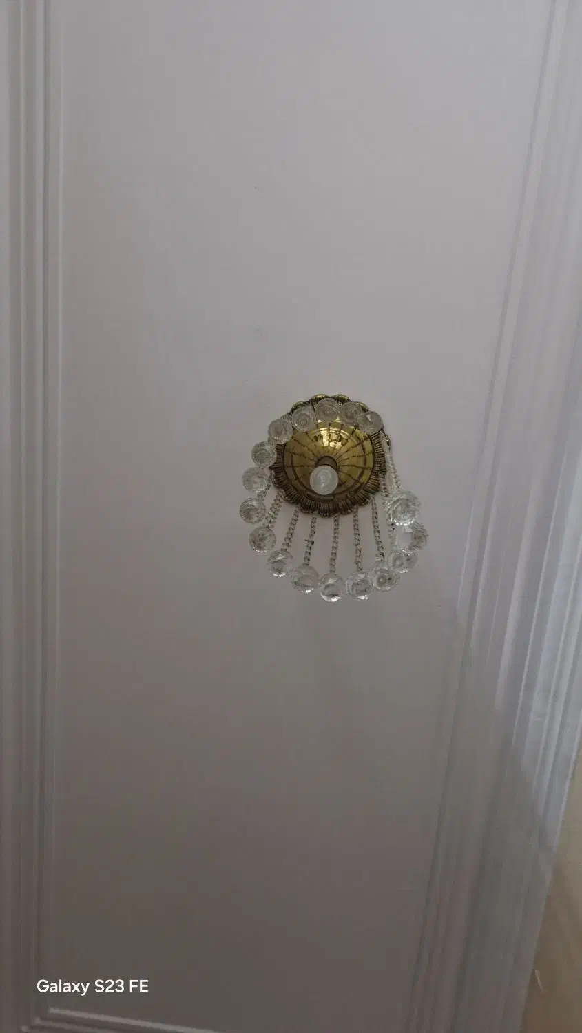 لوستر برنجی ۸ شاخه  با دو عدد دیوار کوب برنجی|لوستر و چراغ آویز|ساری, |دیوار