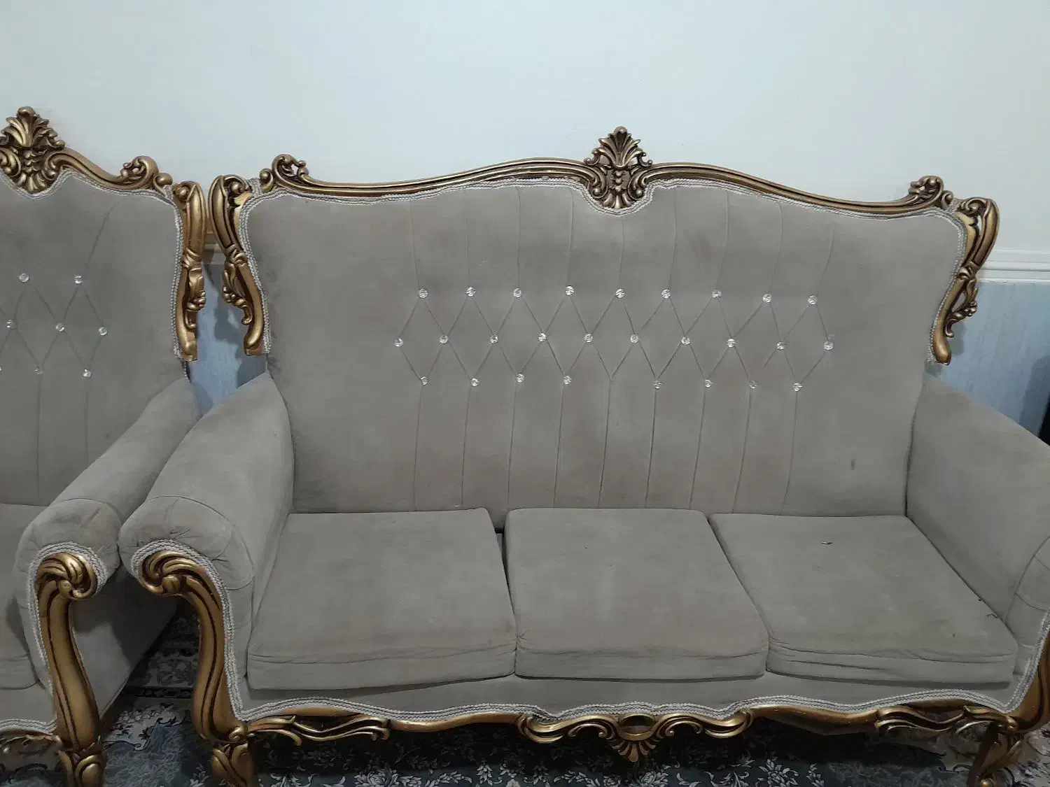 مبل سلطنتی هفت نفره با چوب گردو|مبلمان خانگی و میز عسلی|شیرینسو, |دیوار