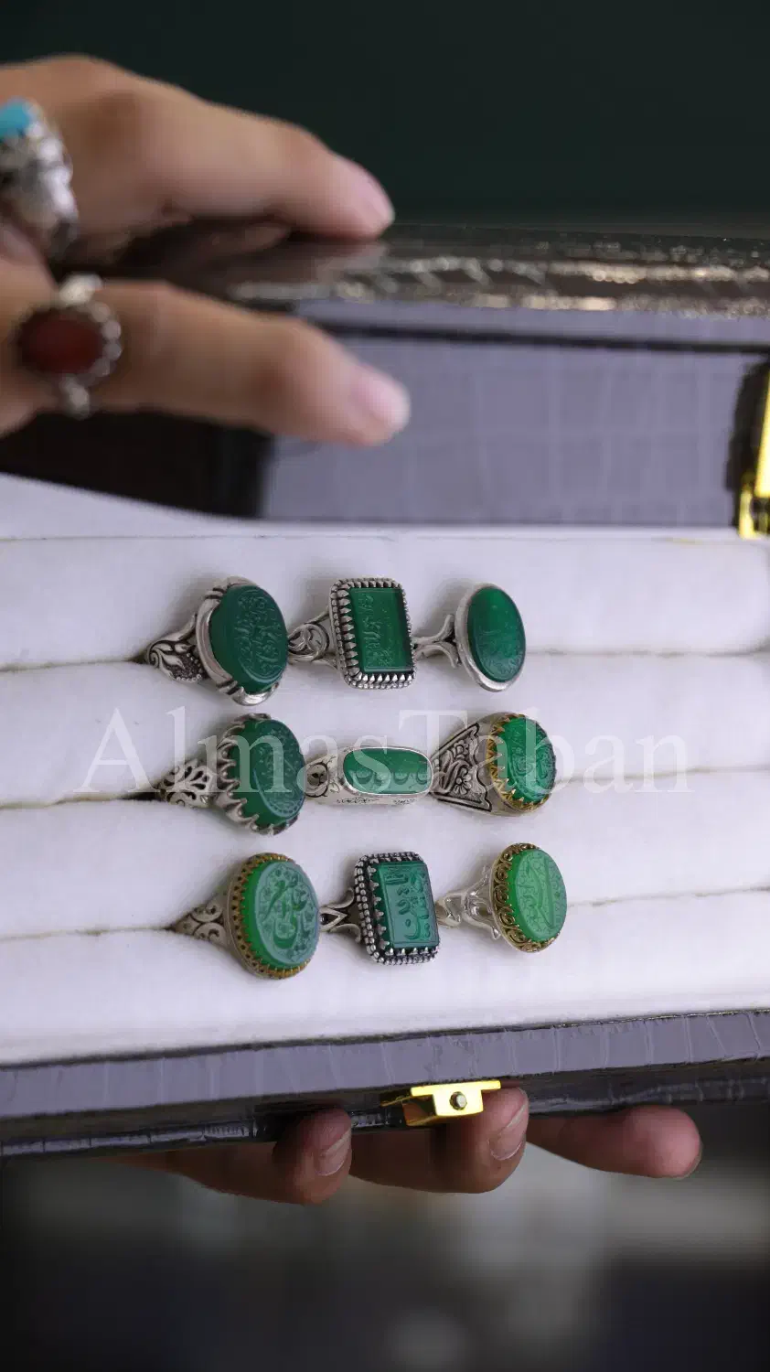 انگشتر مردانه عقیق سبز با حکاکی دست نویس|جواهرات|مشهد, چهنو|دیوار