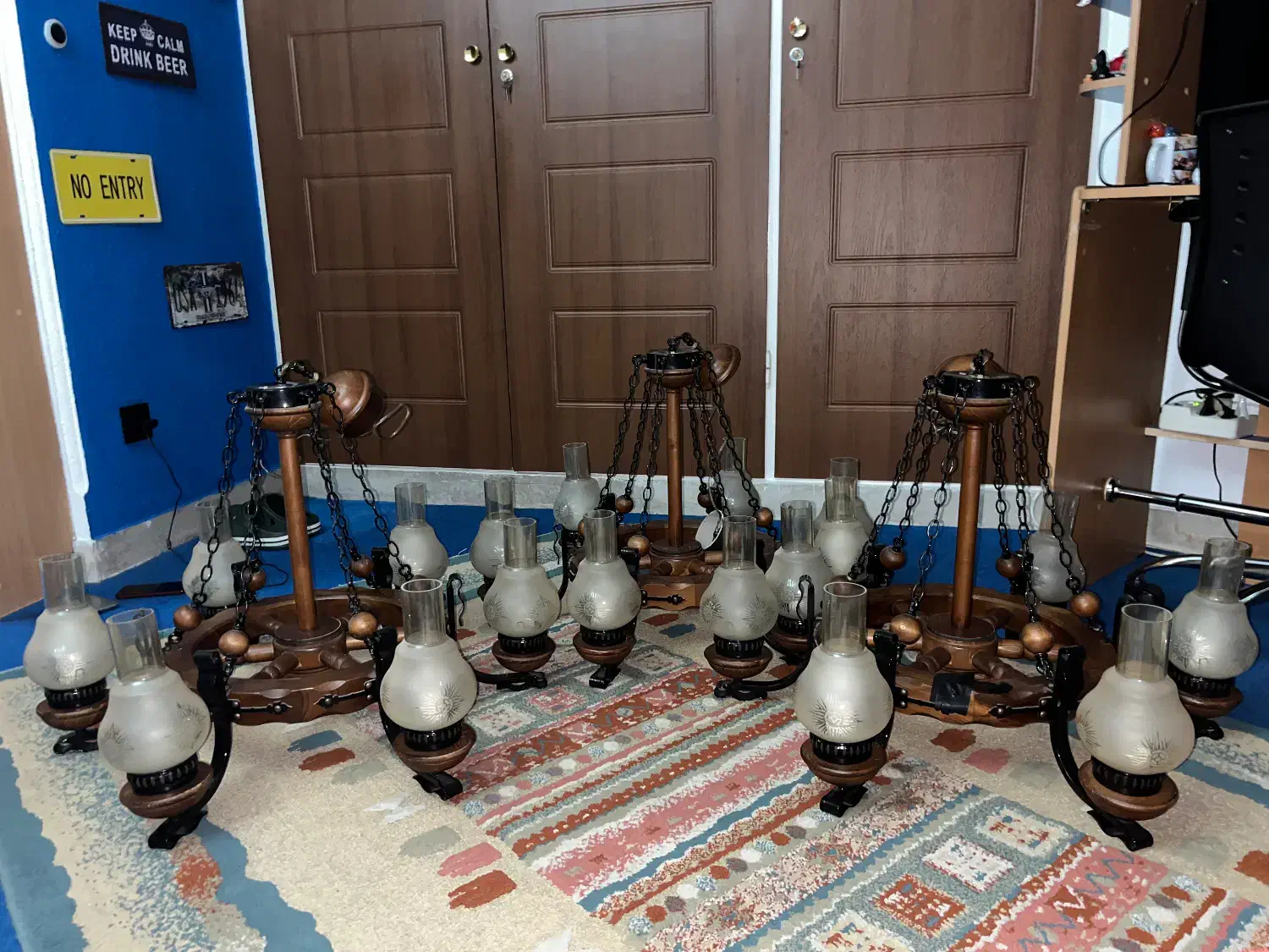 لوستر ۶ شاخه چوب و فلز|لوستر و چراغ آویز|تهران, نارمک|دیوار