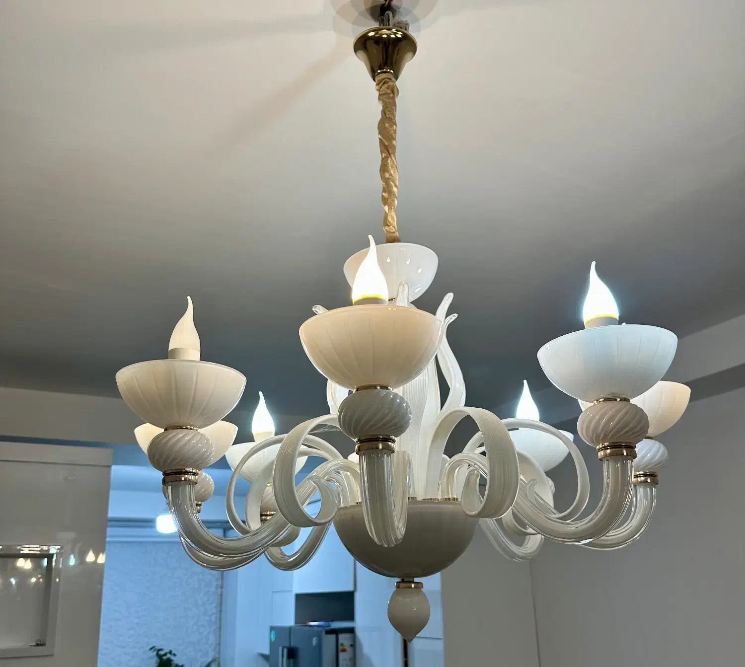 لوستر کریستالی مورانو سفید طرح ایتالیایی|لوستر و چراغ آویز|قزوین, |دیوار