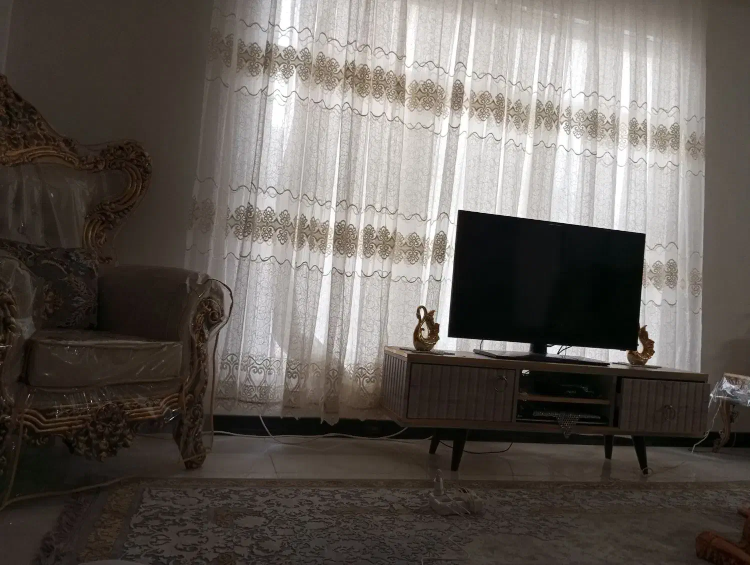 پرده حریر ارگانزا جنس عالی نوار و گلدوزی شده|پرده، رانر، رومیزی|گلپایگان, |دیوار