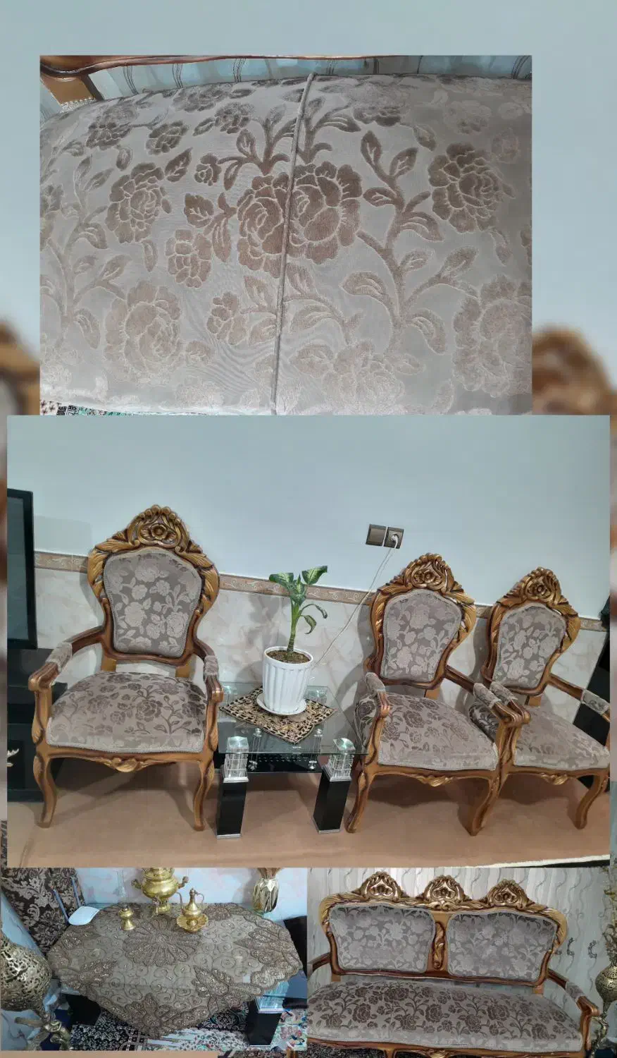 مبل ۷نفره شکلاتی رنگ همراه با میز وسط و دو عسلی|مبلمان خانگی و میز عسلی|جوادآباد, |دیوار