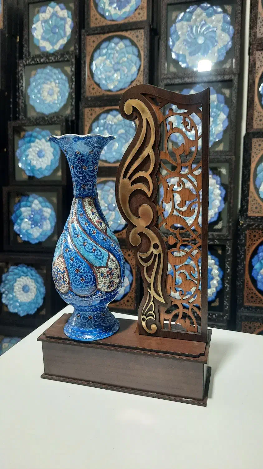 تندیس گلدون میناکاری ، فیروزه کاری ، الماس تراش|مجسمه، تندیس، ماکت|اصفهان, رهنان|دیوار