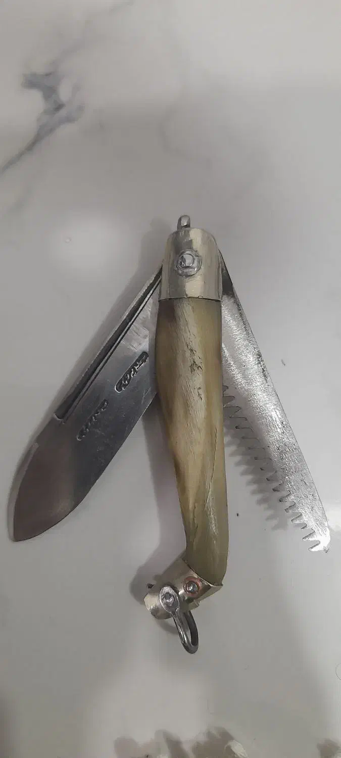 چاقو استاد حسینعلی میر عباسی ۲خط و ۲مهر دسته ش.ا.خ|کلکسیون اشیاء عتیقه|شهرکرد, |دیوار