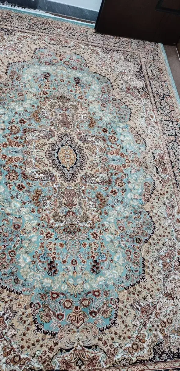 دو تخته فرش شش متری فیروزه ای در حد نو|فرش|سقز, |دیوار