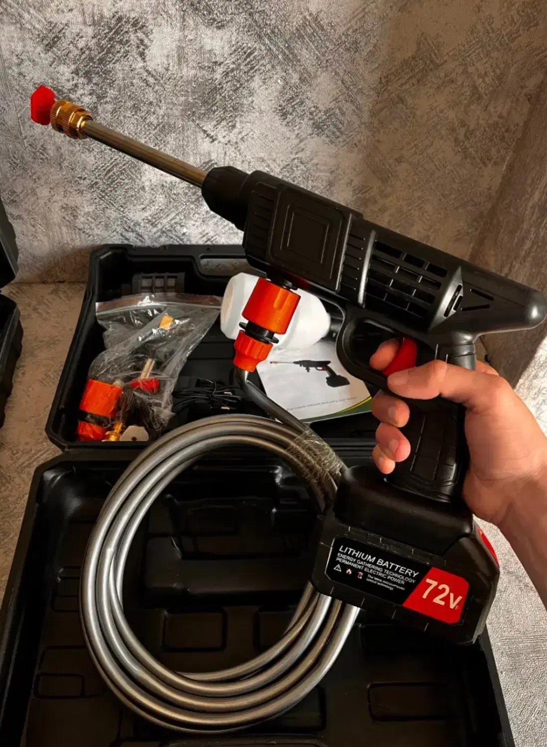 کارواش شارژی 72ولت پر قدرت+باکس حمل+شلنگ۵متری|سایر لوازم برقی|قشم, |دیوار