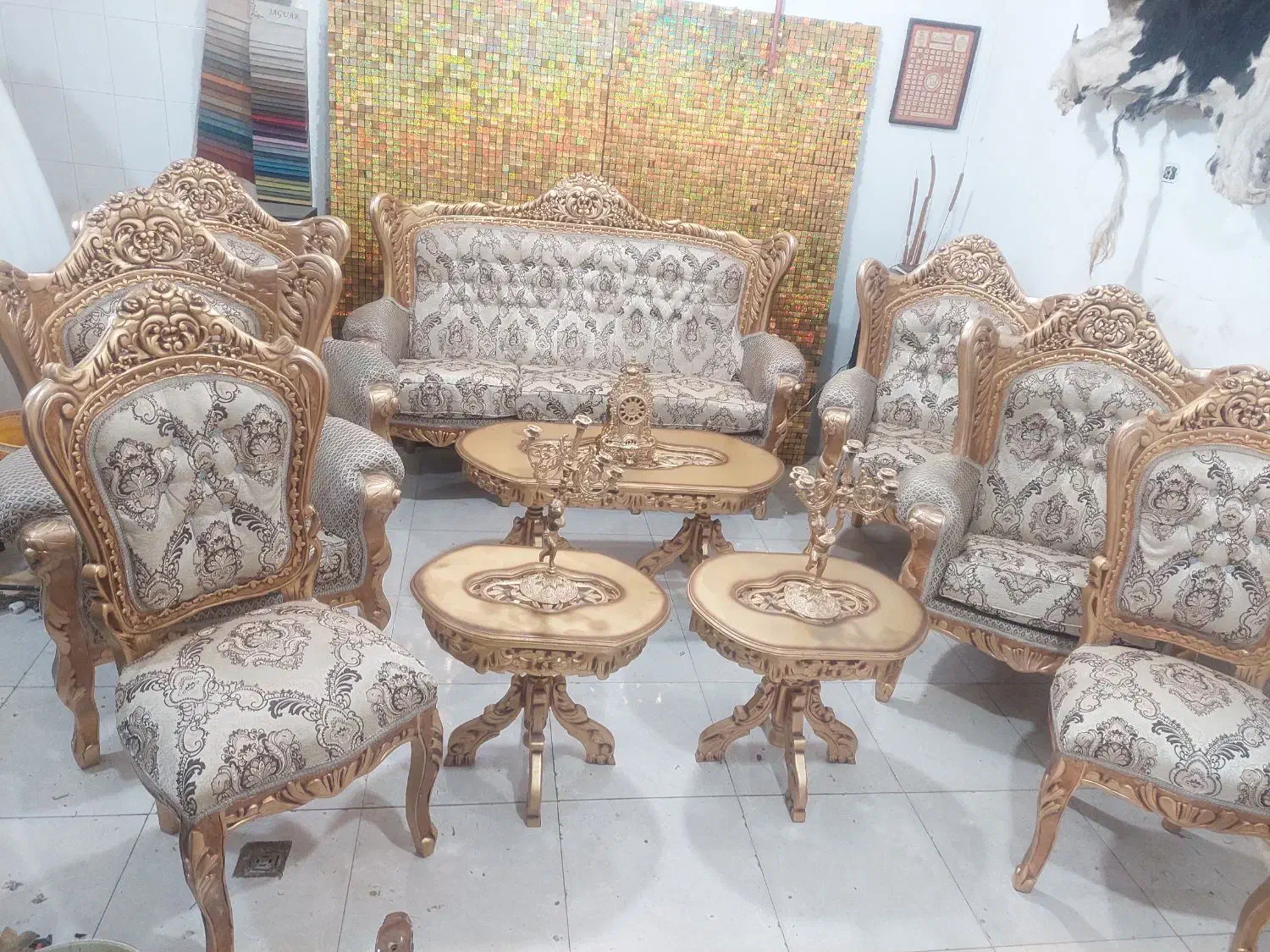 مبل سلطنتی ۹ نفره شاه نشین تمام منبت راش ورق طلا|مبلمان خانگی و میز عسلی|قزوین, |دیوار