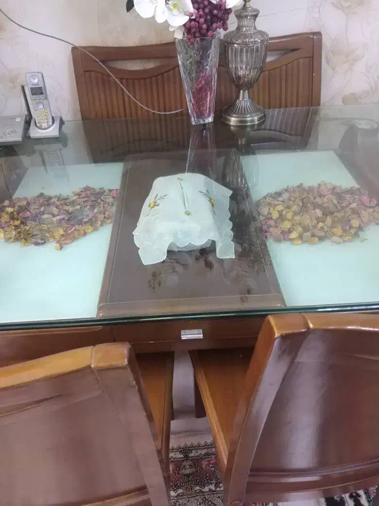 یک دست میز ناهارخوری خارجی چوب راش و شیشه 6 نفره|میز و صندلی غذاخوری|شیراز, بهارستان|دیوار