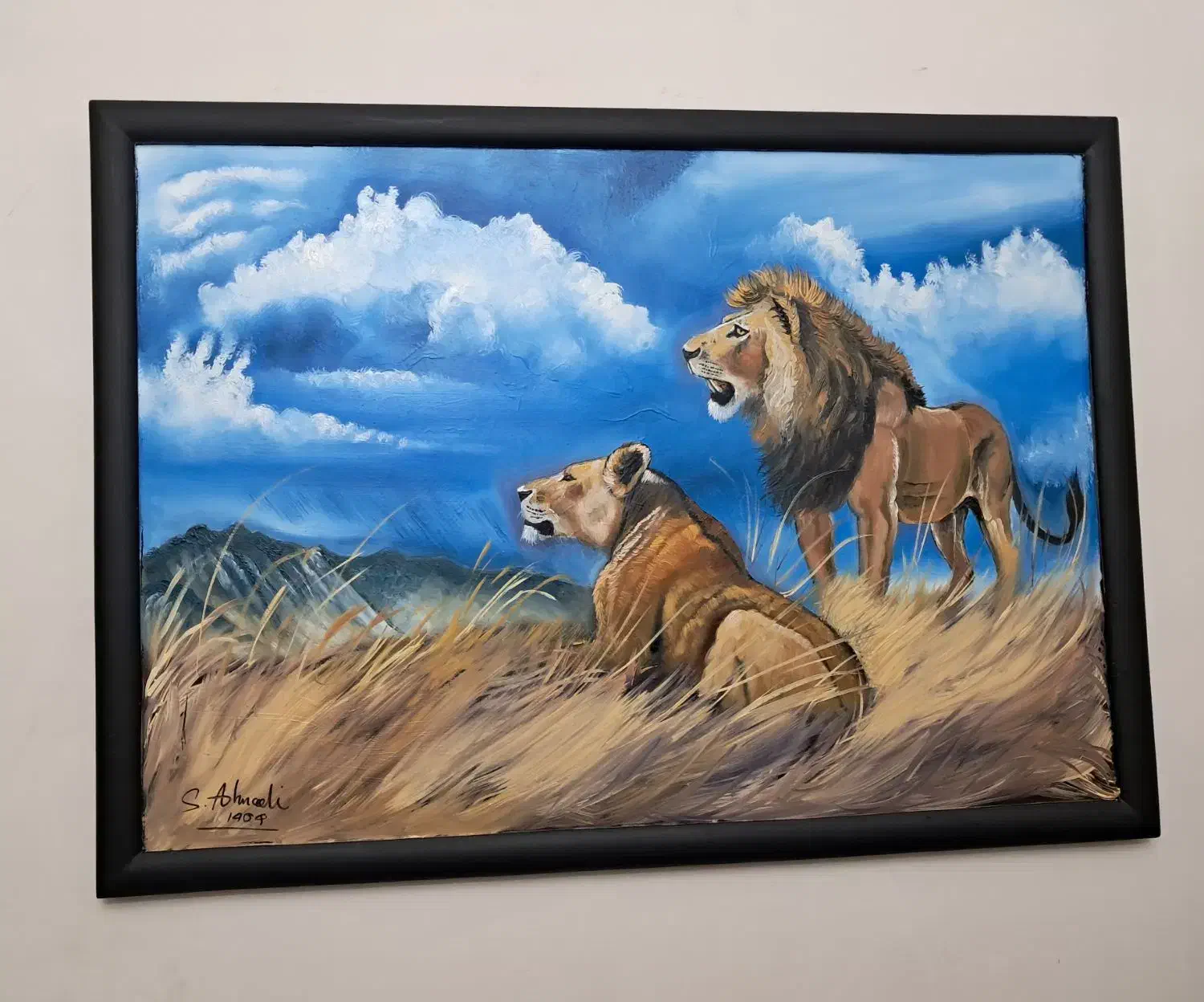 نقاشی رنگ و روغن شیرها در بیشه|تابلو، نقاشی، عکس|فردیس, قریشی|دیوار