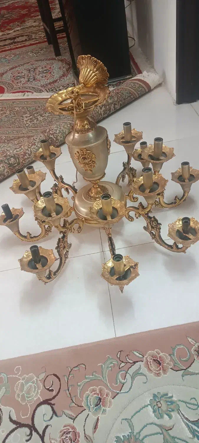 لوستر آنتیک جنس آب طلا نقره|لوستر و چراغ آویز|آمل, |دیوار