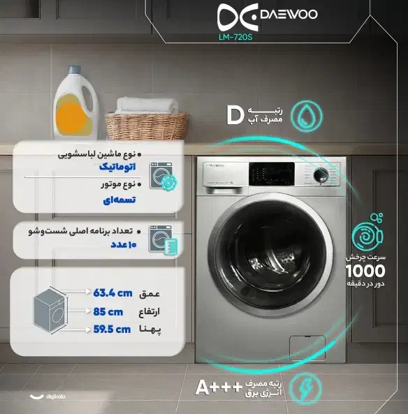 لباسشویی 7 کیلویی دوو|ماشین لباسشویی و خشک‌کن لباس|آزادشهر, |دیوار