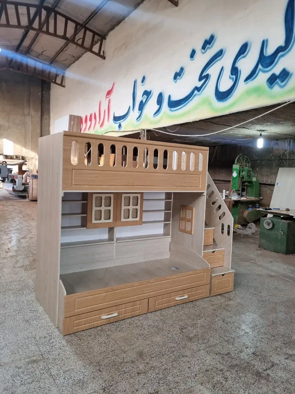 تخت دو طبقه سایز نوجوان طرح کتابخانه دار حصیری|تخت و سرویس خواب|مشهد, خلق آباد سفلی|دیوار