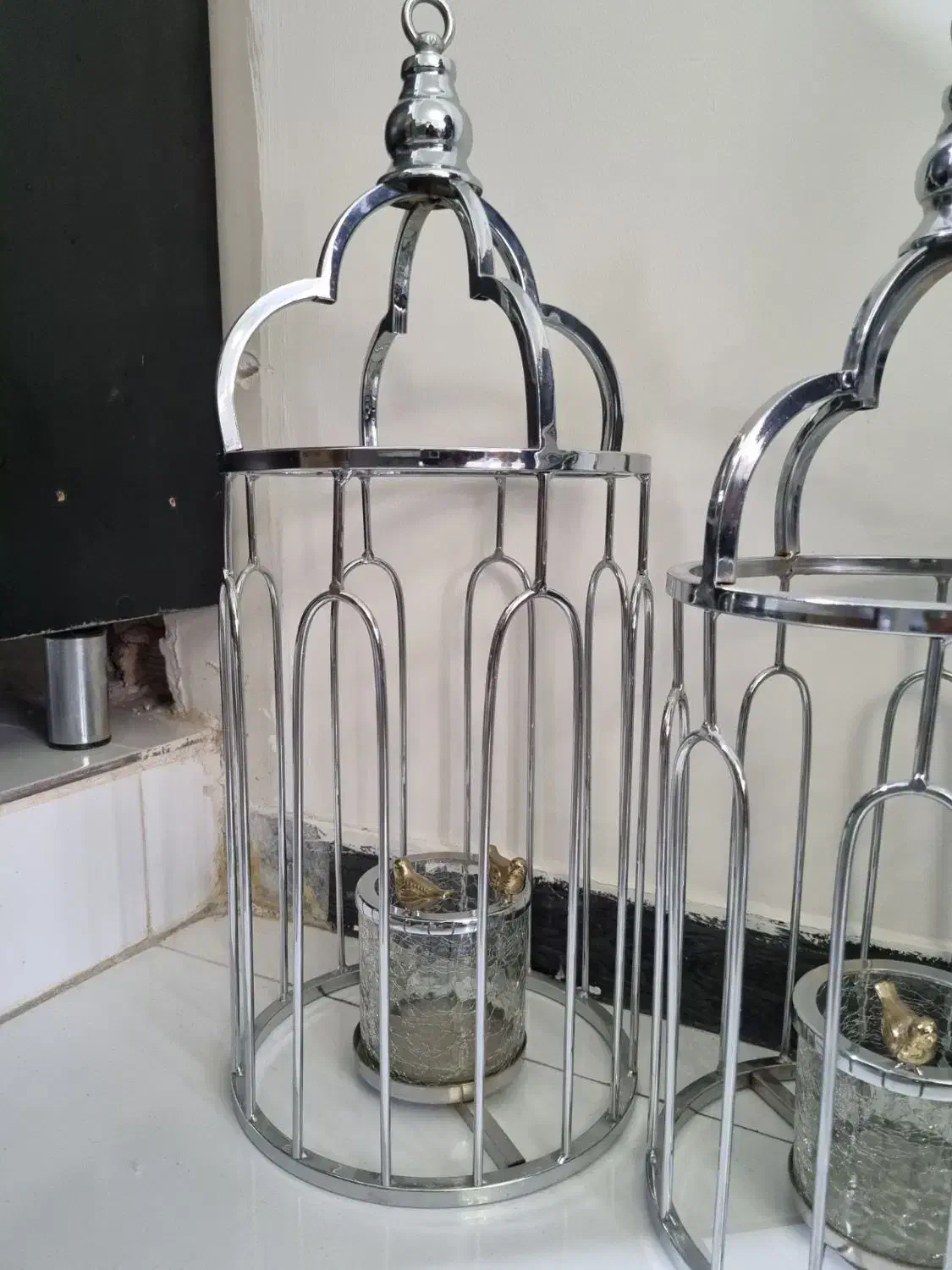 استند دکوری جاشمعی فانوسی استیل|صنایع دستی و سایر لوازم تزئینی|بافق, |دیوار