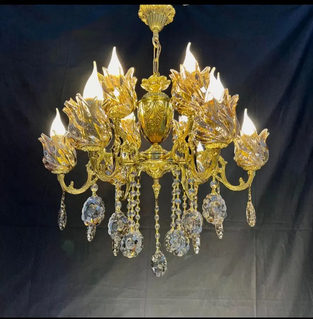 لوستر ۱۲ شعله تمام برنجی (برنز)|لوستر و چراغ آویز|قزوین, |دیوار