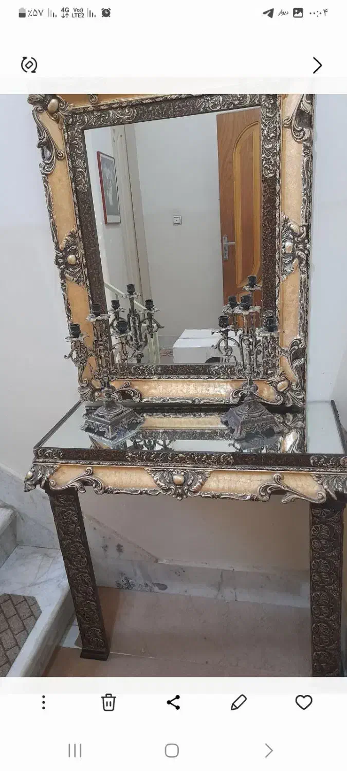 آیینه کنسول و شمعدان چوبی|آینه|زنجان, |دیوار