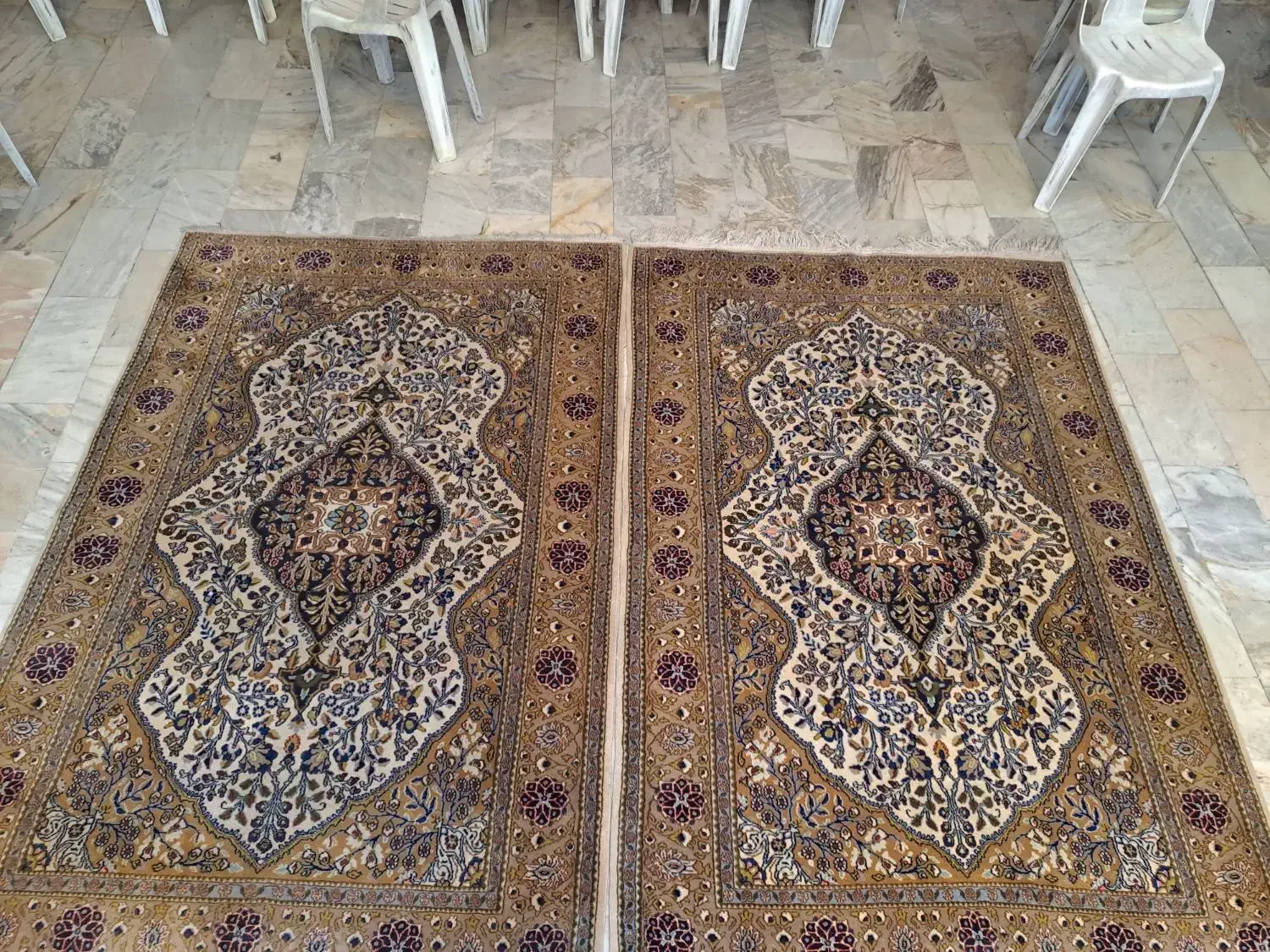 یکجفت قالیچه اصفهان کارکرده ویکتخته زریم تبریزنو|فرش|تهران, ونک|دیوار