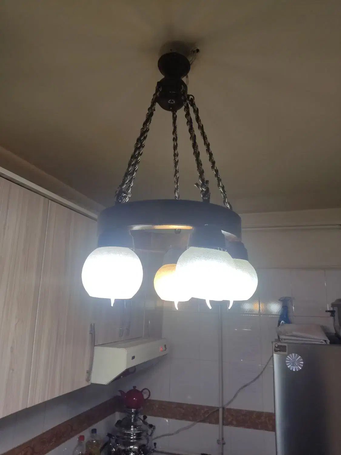 لوستر چوبی ۵شاخه|لوستر و چراغ آویز|زنجان, |دیوار