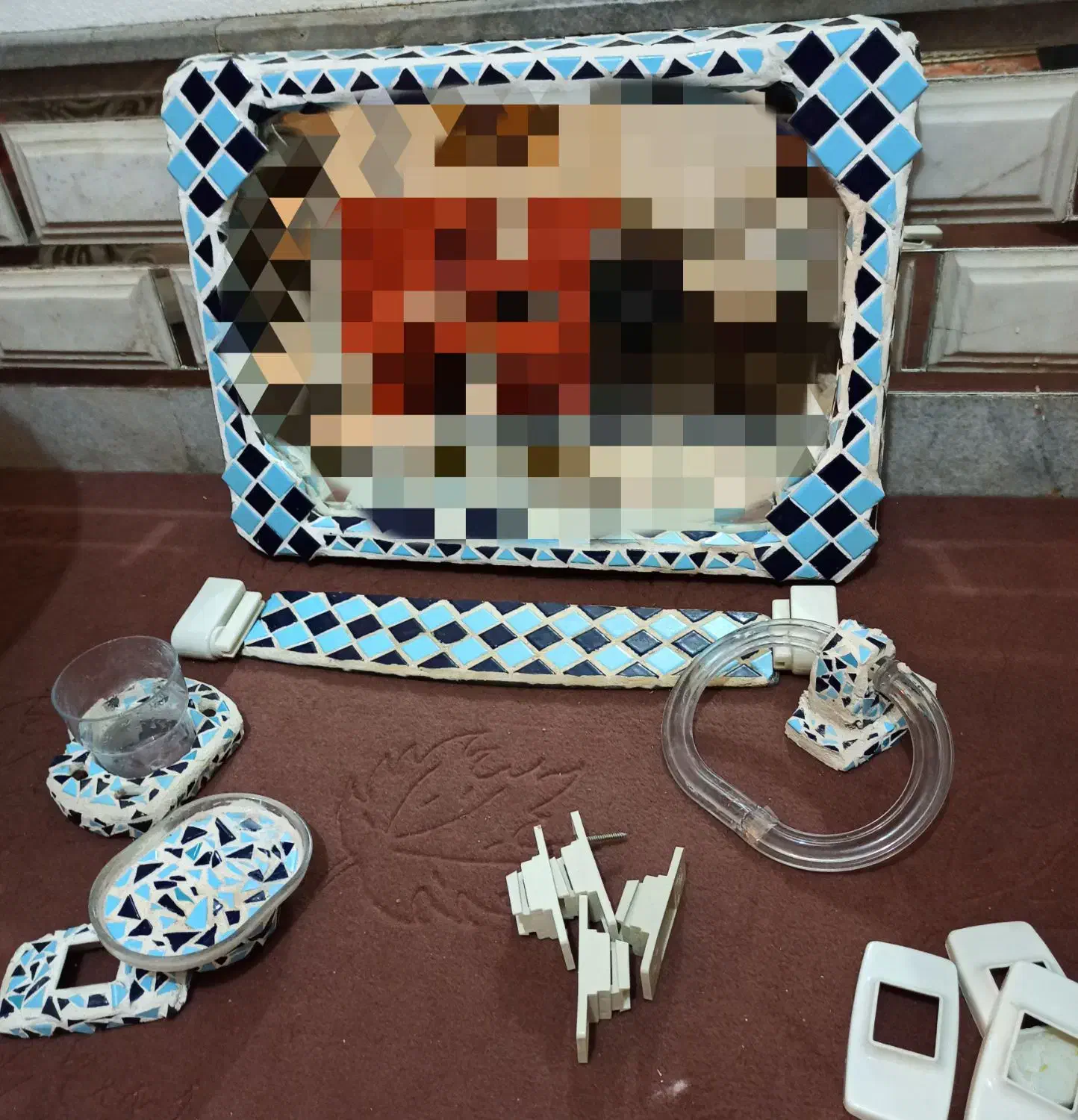 سرویس آینه دستشویی معرق کاری شده هنر دست|لوازم سرویس بهداشتی|همدان, |دیوار