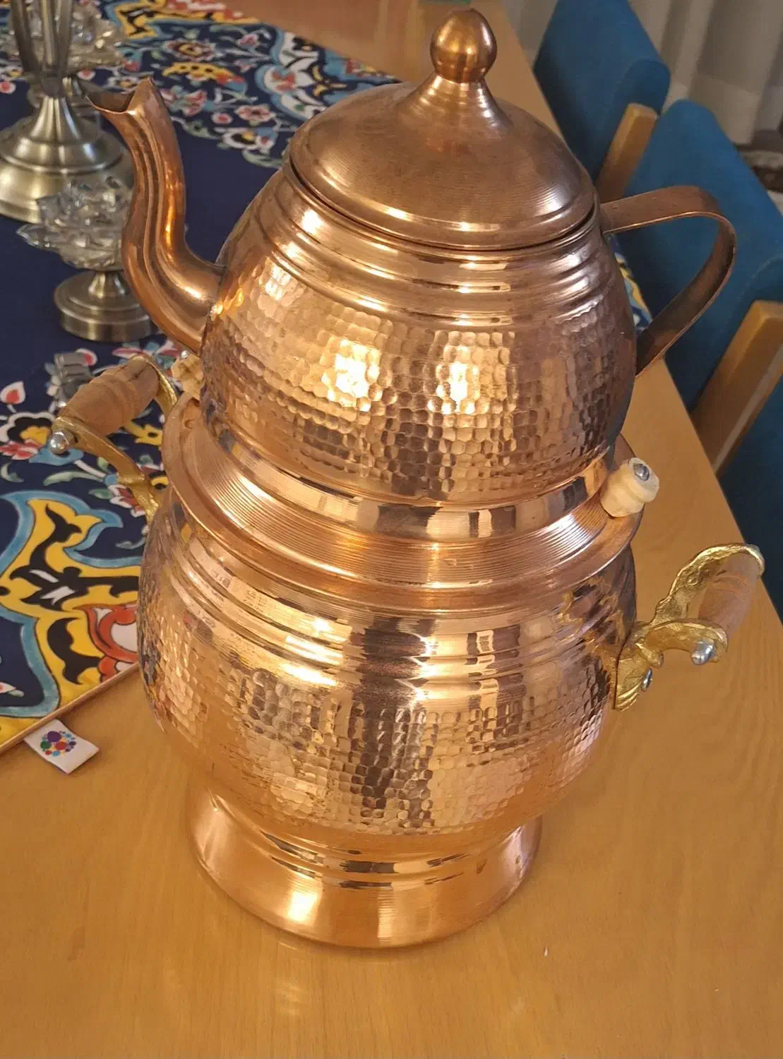 سماور و قوری رو گازی مسی چکشی زنجان|سماور، چایساز، قهوهساز|شیراز, شهرک گلستان|دیوار