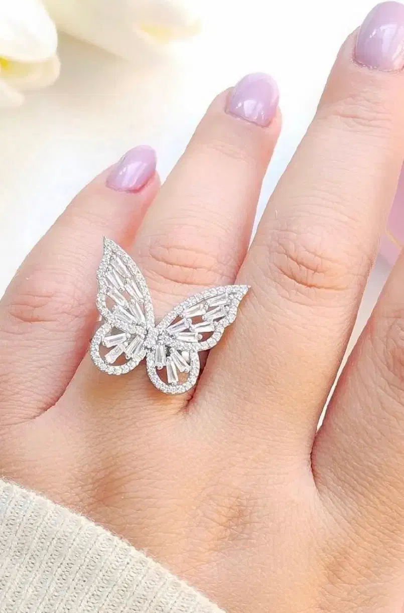 انگشتر جواهر تمام نقره مدل پروانه توپر|بدلیجات|تبریز, |دیوار