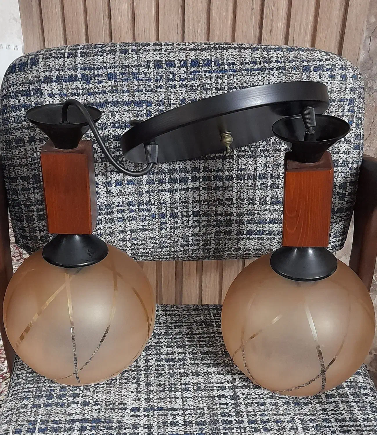 لوستر چوبی نو ،دوحبابه|لوستر و چراغ آویز|کرج, کرج نو|دیوار