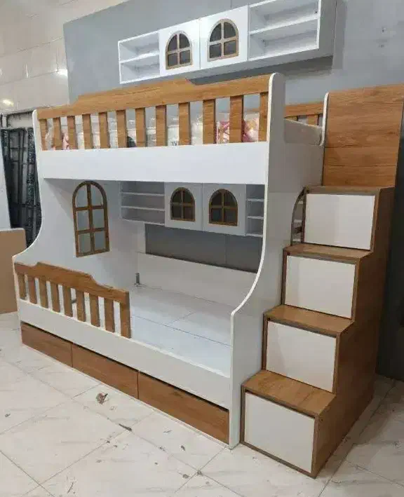 تخت خواب دو طبقه مدل کلبه چوبی|تخت و سرویس خواب|تبریز, |دیوار