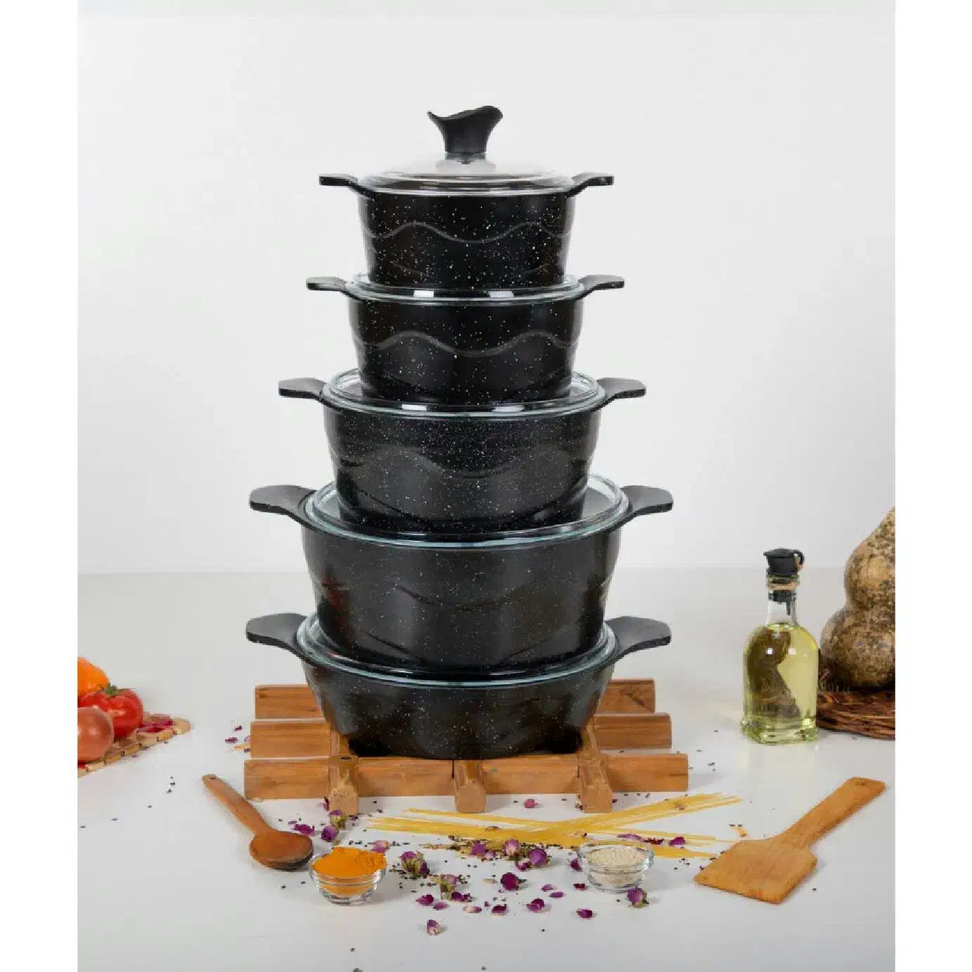 قابلمه و تابه ۱۰ پارچه گرانیتی چدنی دالغا ترکیه|ظروف پختوپز|تبریز, |دیوار