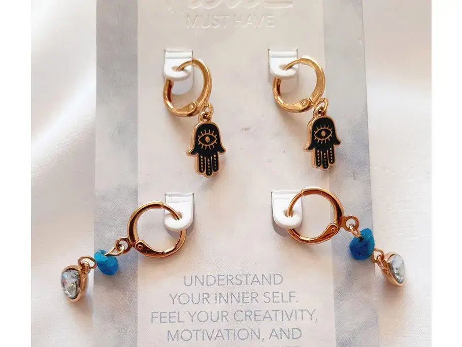 گوشواره حلقه ای آویزدار دوتایی آپاتیت - آبی|بدلیجات|یزد, |دیوار