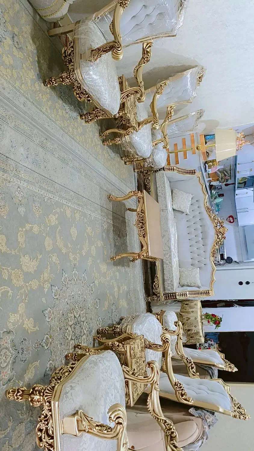 مبلمان کلاسیک ۹ نفره نونو چوب سوپر راش و پارچه ترک|مبلمان خانگی و میز عسلی|ایذه, |دیوار