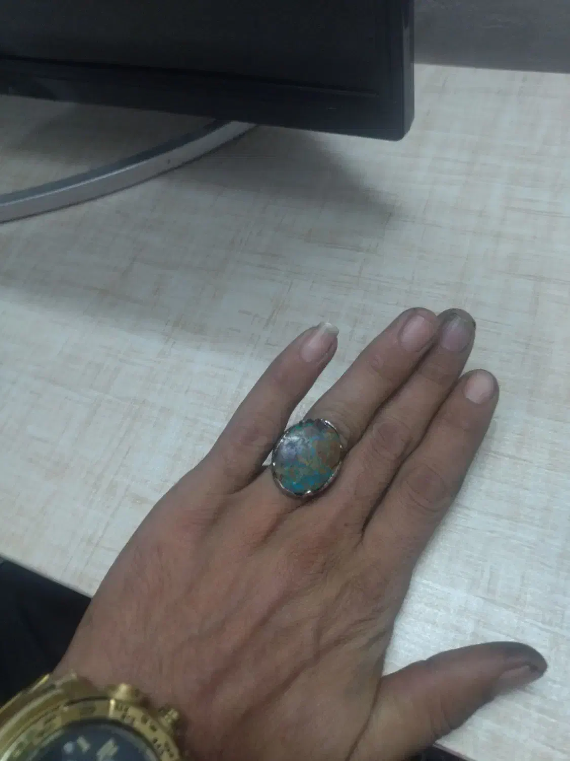 انگشتر نقره قدیم فیروزه وعقیق مشکی نگین کاری شده|جواهرات|سرخه, |دیوار