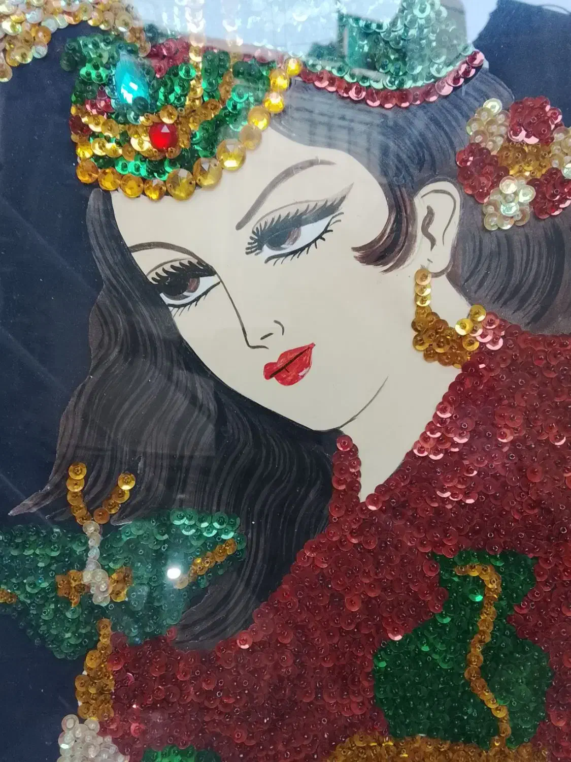 قاب عکس رخ زیبا منجوق دوزی قدیمی سهره قناری|تابلو، نقاشی، عکس|بهارستان, |دیوار