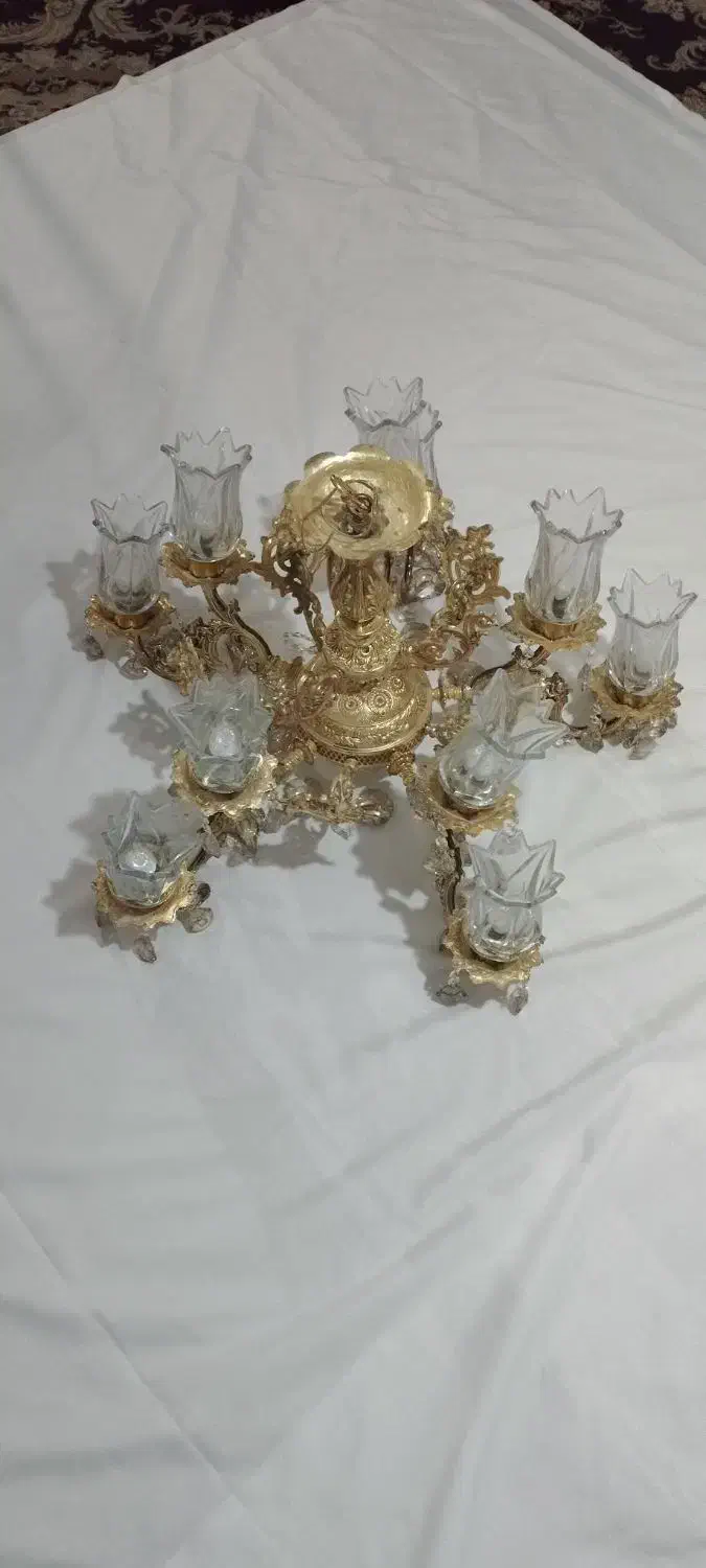 لوستر برنجی ۵شعله دوبل|لوستر و چراغ آویز|بیرجند, |دیوار