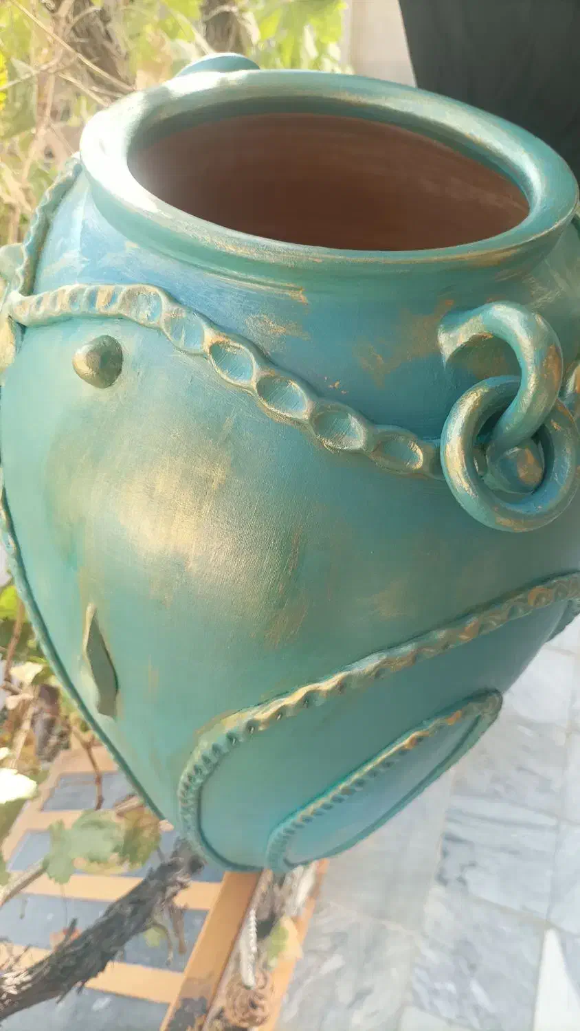 گلدان سفالی پتینه کاری نقاشی طرح مدرن دکوری|مجسمه، تندیس، ماکت|همدان, |دیوار