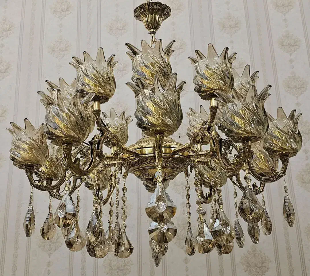 لوستر برنز ۱۰ شاخ برنز قدیمی|لوستر و چراغ آویز|زنجان, |دیوار