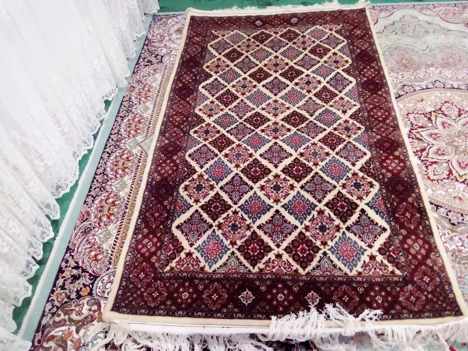 قالی دستبافت گل ابریشم|فرش|خزل, |دیوار