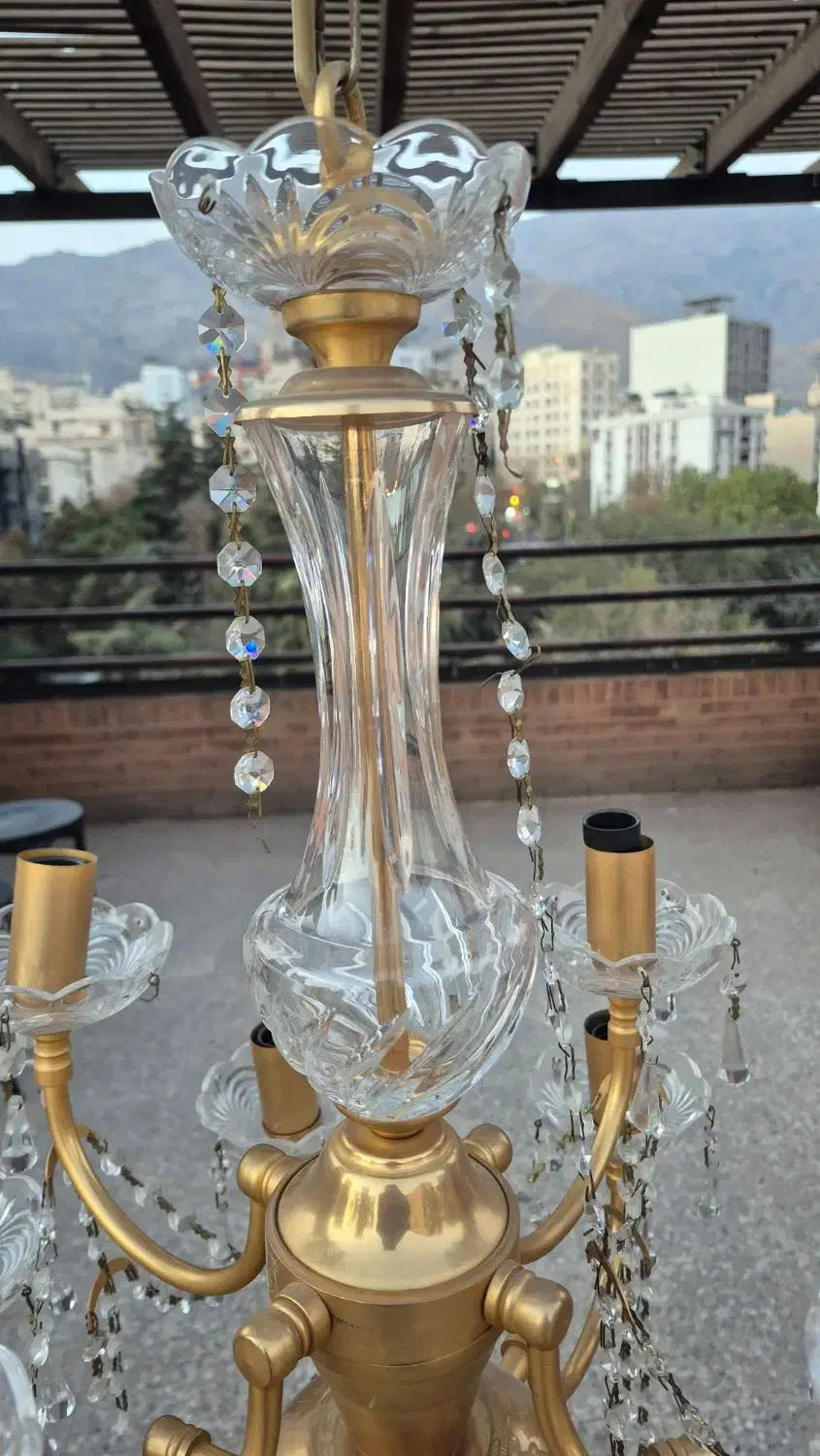 لوستر برونزی کریستال چک ۳ عدد|لوستر و چراغ آویز|تهران, محمودیه|دیوار