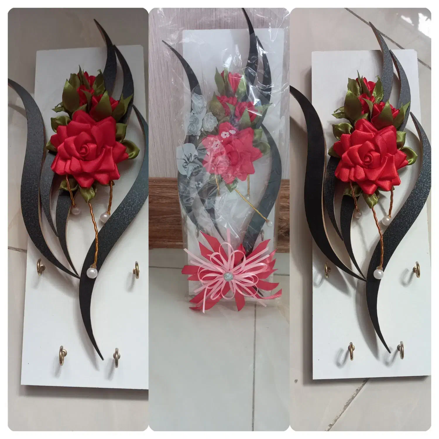 جا کلیدی دیواری تزیینی با گل پارچهای دستساز|صنایع دستی و سایر لوازم تزئینی|نجفآباد, کشاورز|دیوار