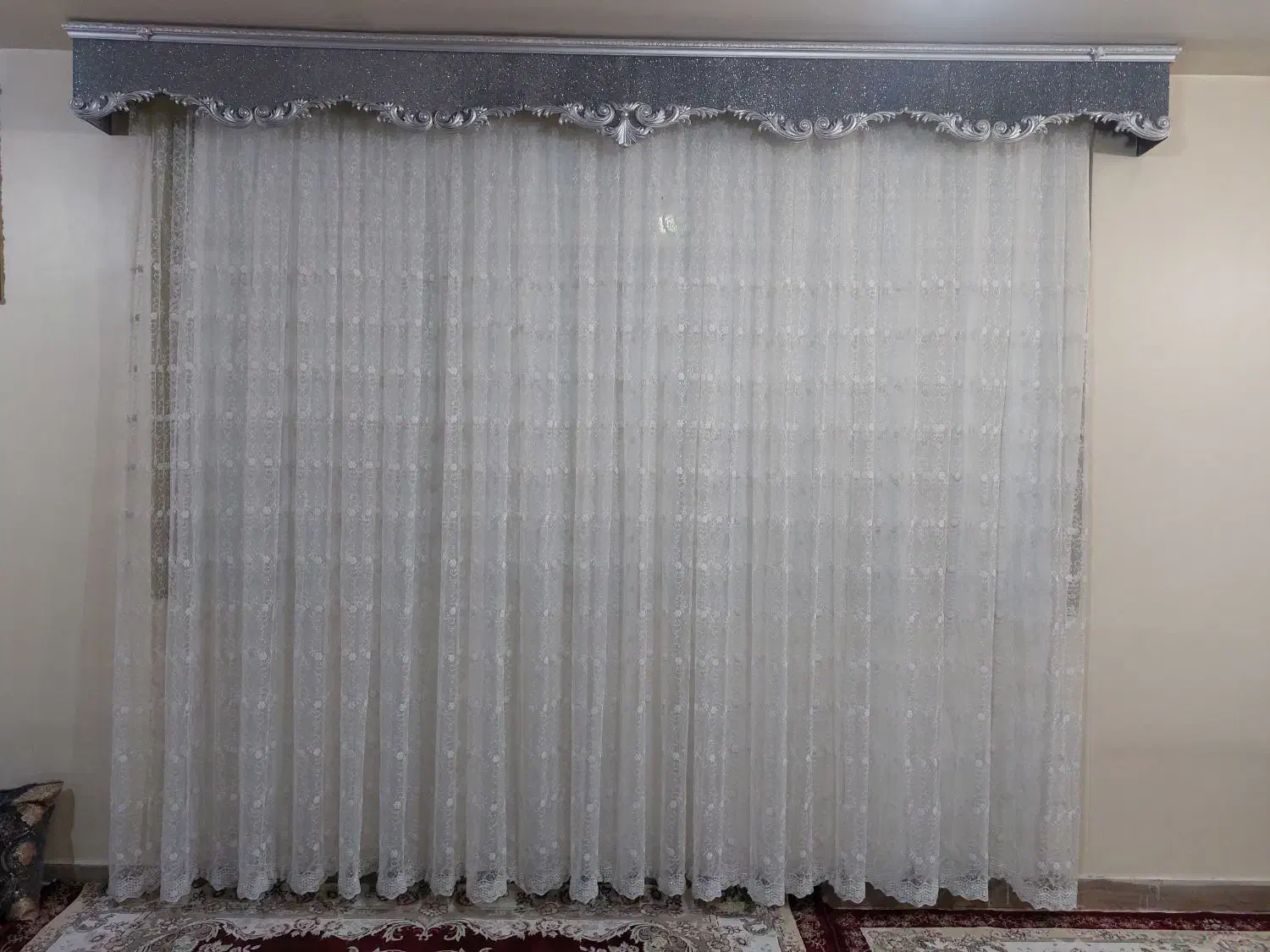 پرده ی تور با آستر وکتیبه بسیار زیبا وشکیل|پرده، رانر، رومیزی|شاهدشهر, |دیوار