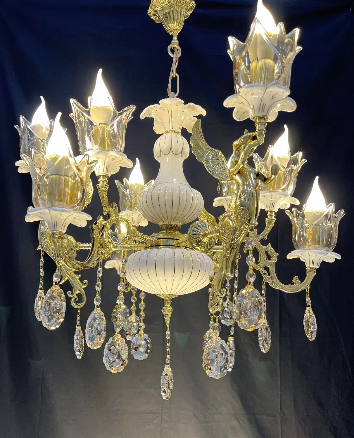 لوستر فرشته و شاخه دوگل۶شاخه۹شعله سرامیکی برنجی|لوستر و چراغ آویز|تهران, نعمت‌آباد|دیوار