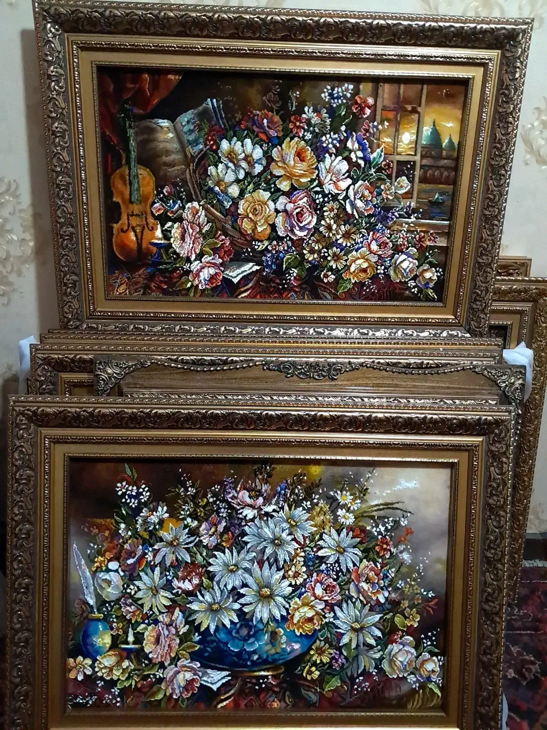 تابلوفرش دستبافت/تابلو فرش گلدان ویالون|تابلو فرش|تهران, استاد معین|دیوار