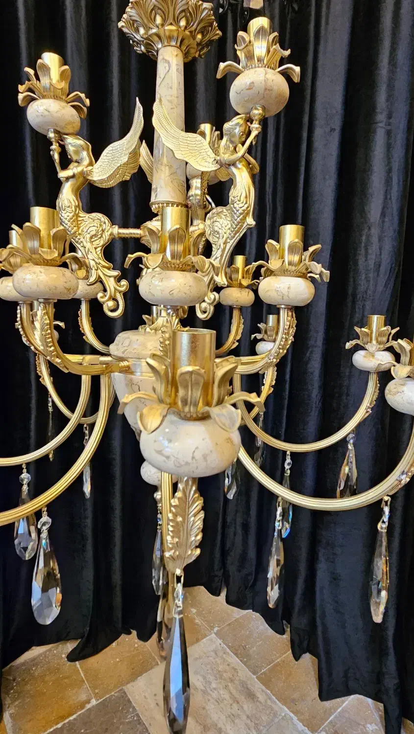 لوستر سنگی فرشته نئوکلاسیک 19 لامپ برنز|لوستر و چراغ آویز|تهران, کیانشهر|دیوار