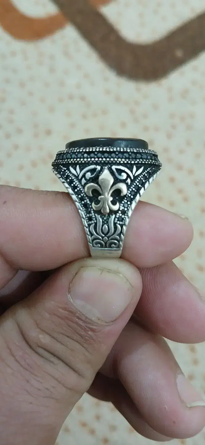 انگشتر ترک سلجوقی نقره 925 با سنگ عقیق سیاه مردونه|جواهرات|لار, |دیوار