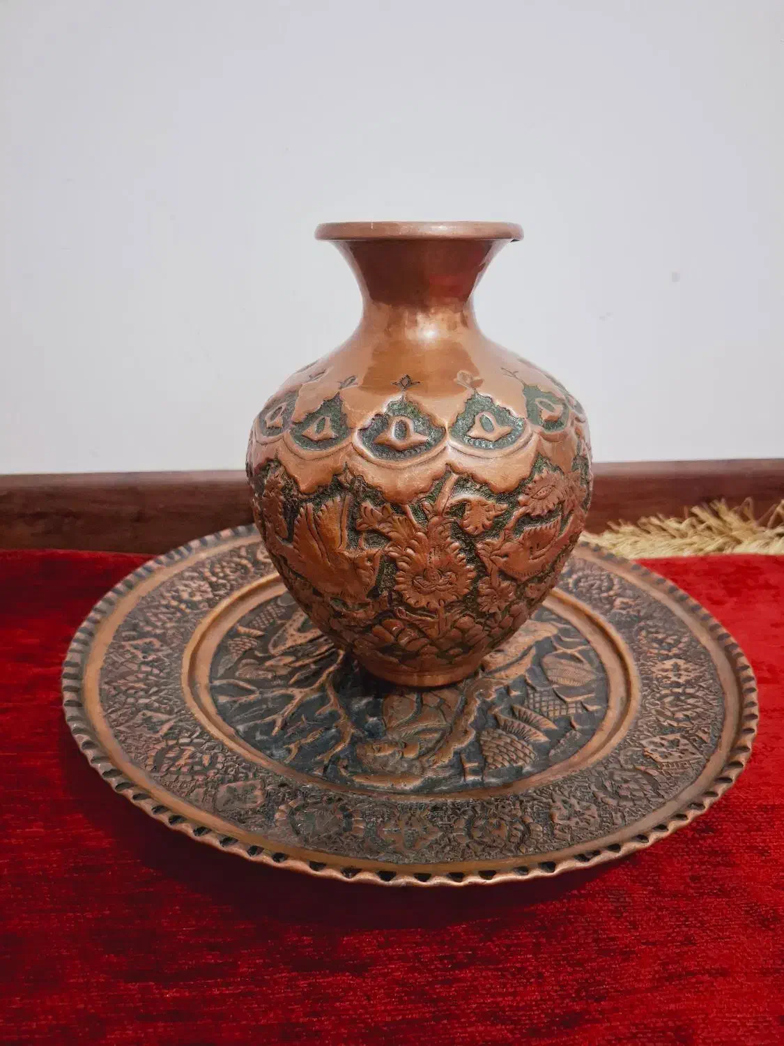 سینی مسی و گلدان مسی قلم قدمتدار|کلکسیون اشیاء عتیقه|تهران, والفجر (افسریه)|دیوار