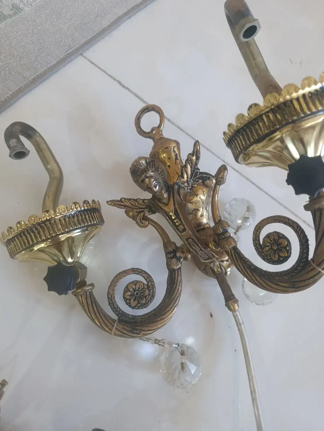 لوستر برنزی ۶ شاخه و دیواری روشنایی|لوستر و چراغ آویز|کامیاران, |دیوار