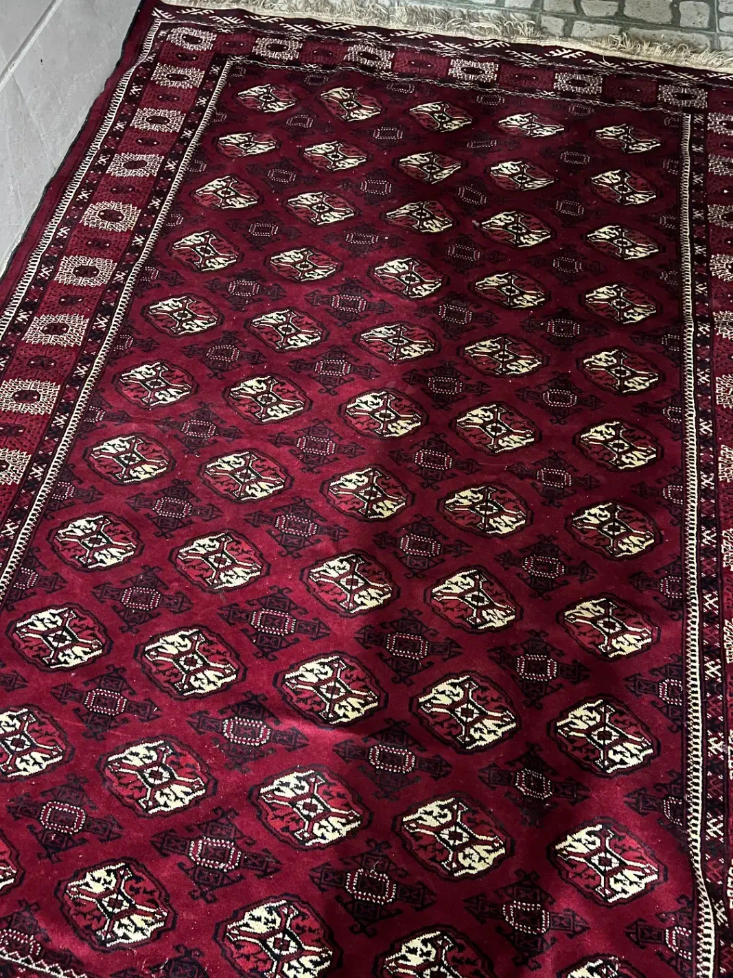 فرش ترکمنی دستباف قرمز|فرش|گنبد کاووس, |دیوار