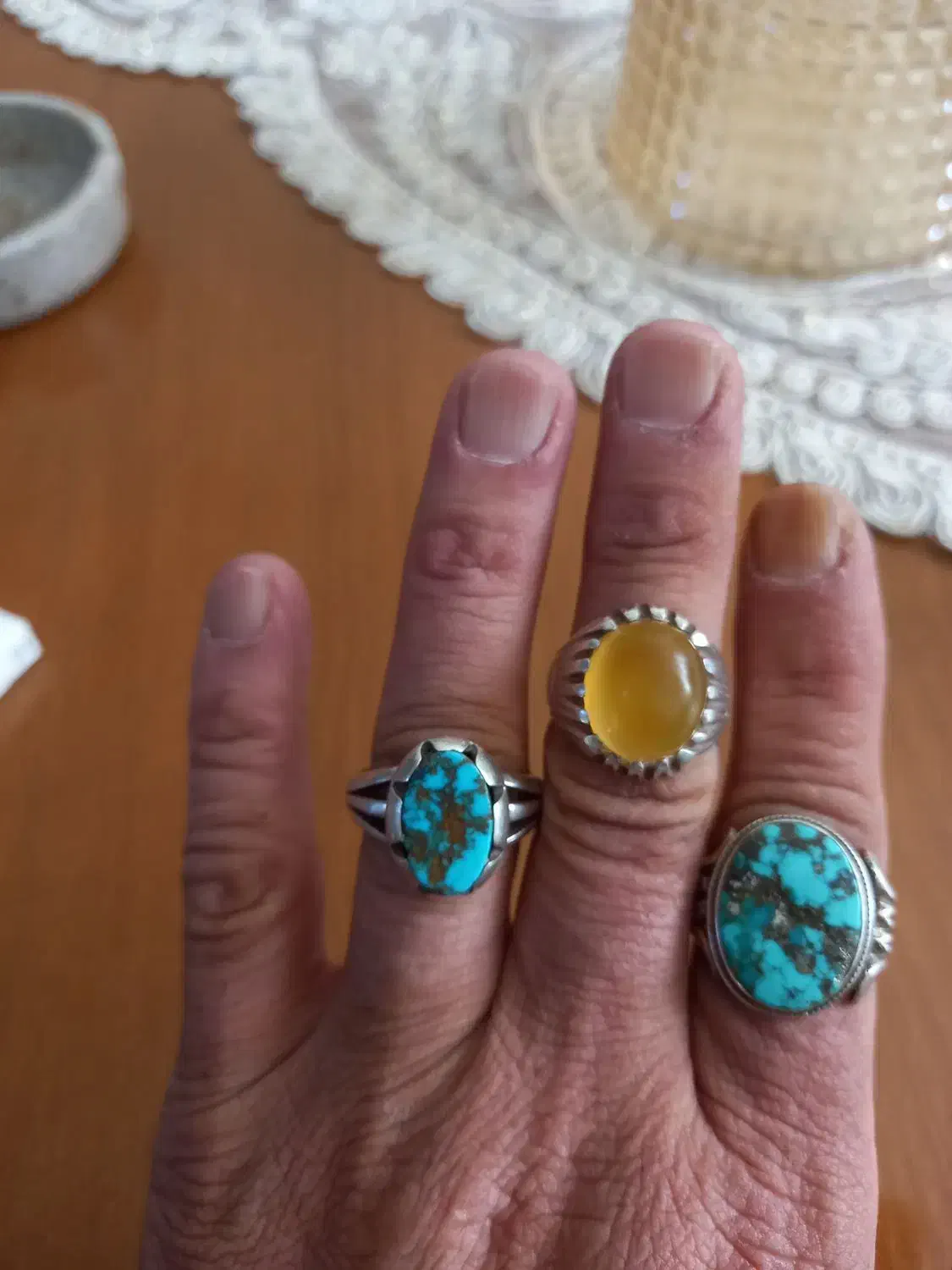 ۳عدد انگشتر نقره ،۲تاش سنگ فیروزه،یکی باباقوری|جواهرات|بروجرد, |دیوار